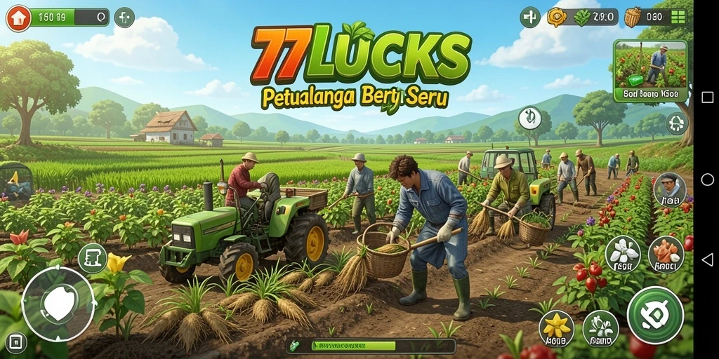 Tampilan gameplay bertani di 77LUCKS yang menarik.