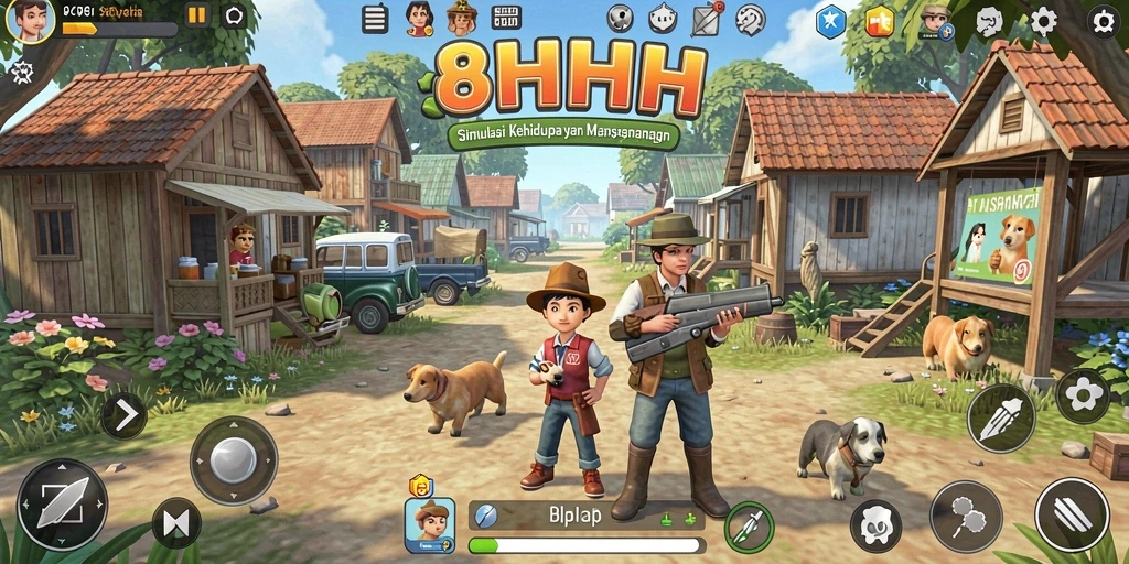 Screenshot gameplay <strong>8HHH</strong> menunjukkan karakter yang bersosialisasi dan beraktivitas.