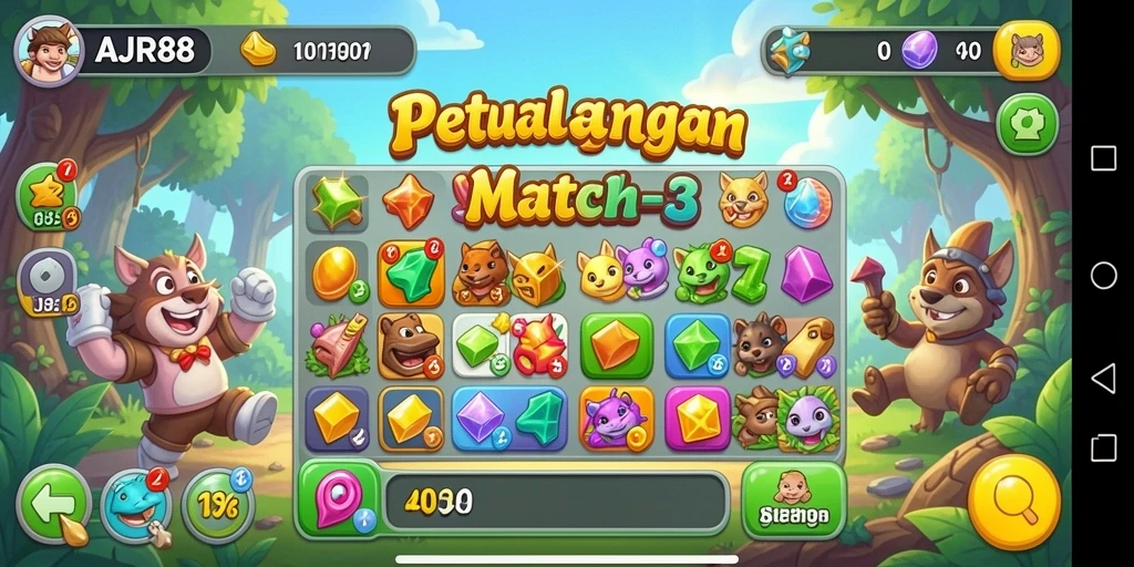 Tangkapan layar gameplay seru AJR88, menunjukkan keseruan Match-3.