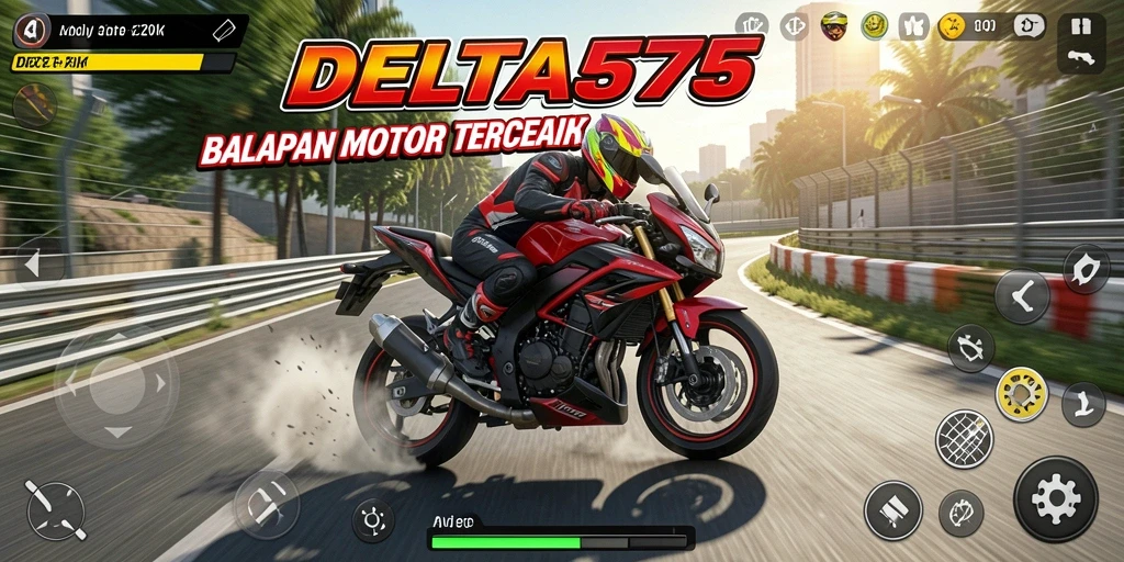 Tampilan gameplay balapan motor yang mendebarkan di DELTA575.