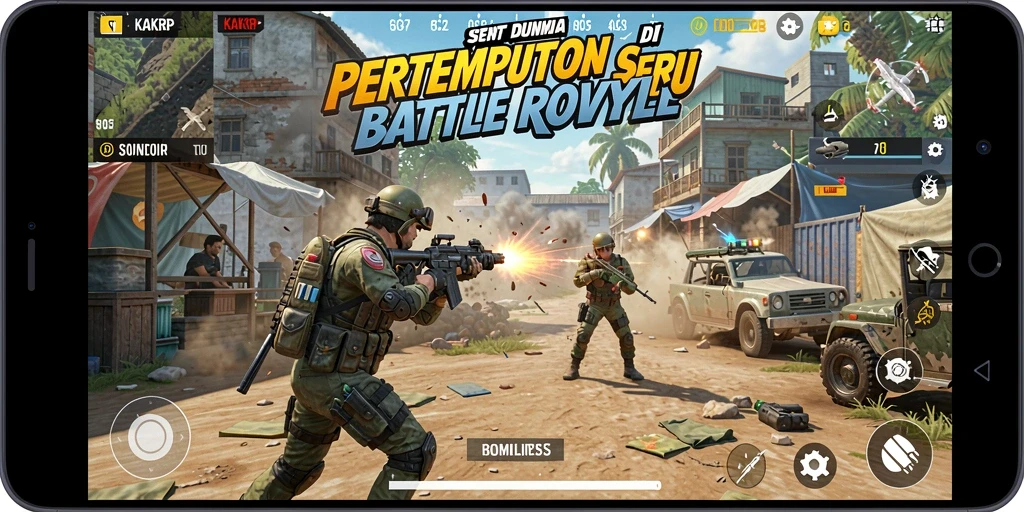 Tangkapan layar KAKRP menampilkan aksi pertempuran yang menegangkan di arena Battle Royale.