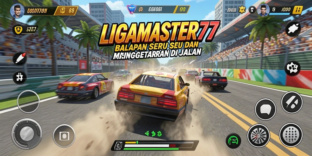 Screenshot menampilkan aksi balapan cepat dalam LIGAMASTER77.