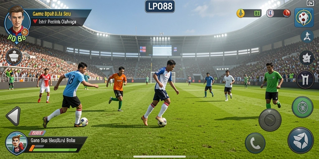 Screenshot gameplay LPO88: aksi seru di lapangan sepak bola.