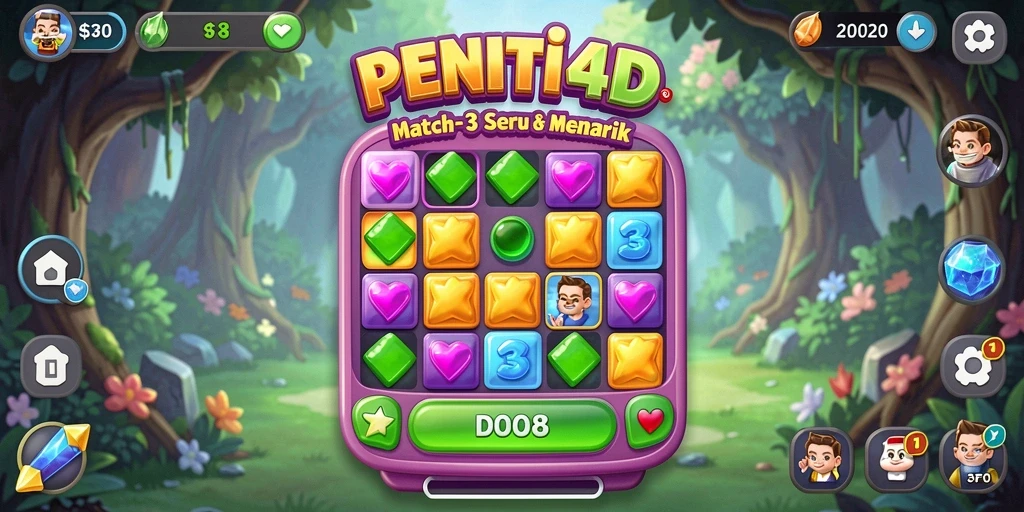 Screenshot gameplay PENITI4D dengan visual menarik dan tantangan Match-3.