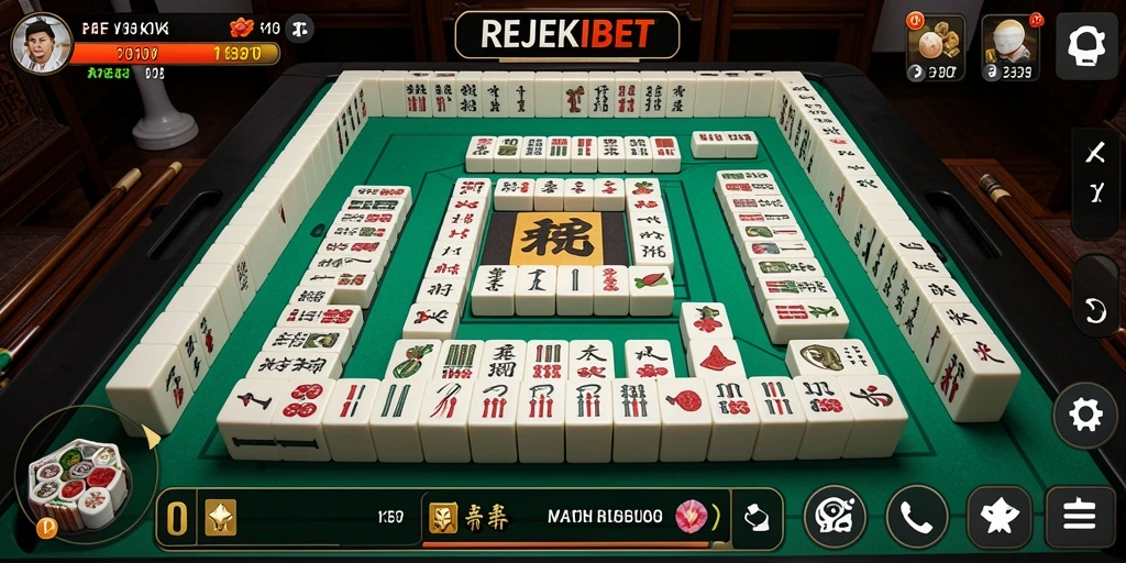 Screenshot gameplay REJEKIBET yang menampilkan suasana Mahjong yang menegangkan.
