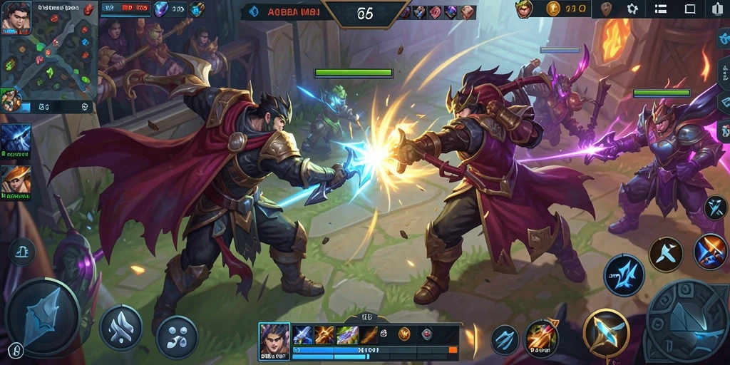 Tampilan gameplay T6 dalam arena pertarungan MOBA yang intens.